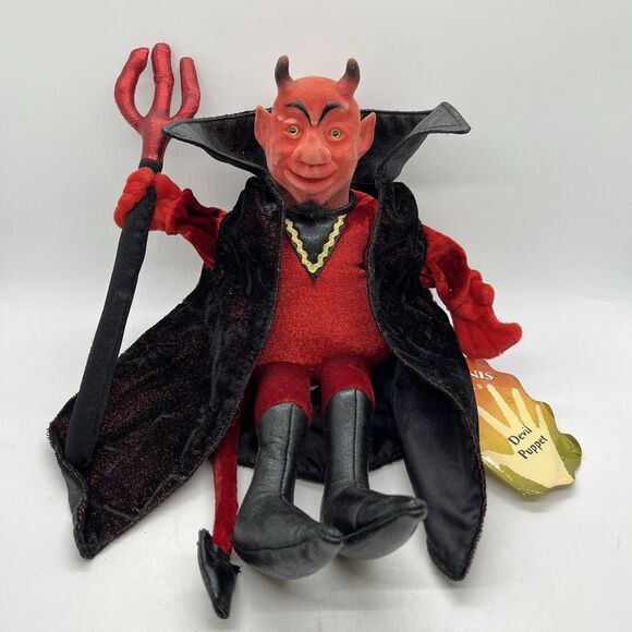 Folkmanis Red Devil Hand Puppet W/ Tags Pitchfork Vintage Halloween - Picture 1 of 13